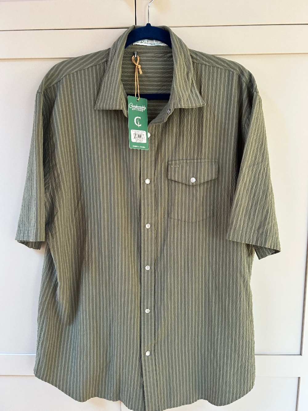 Criquet Short Sleeve Performance Pearl Snap - Olive Seersucker XL